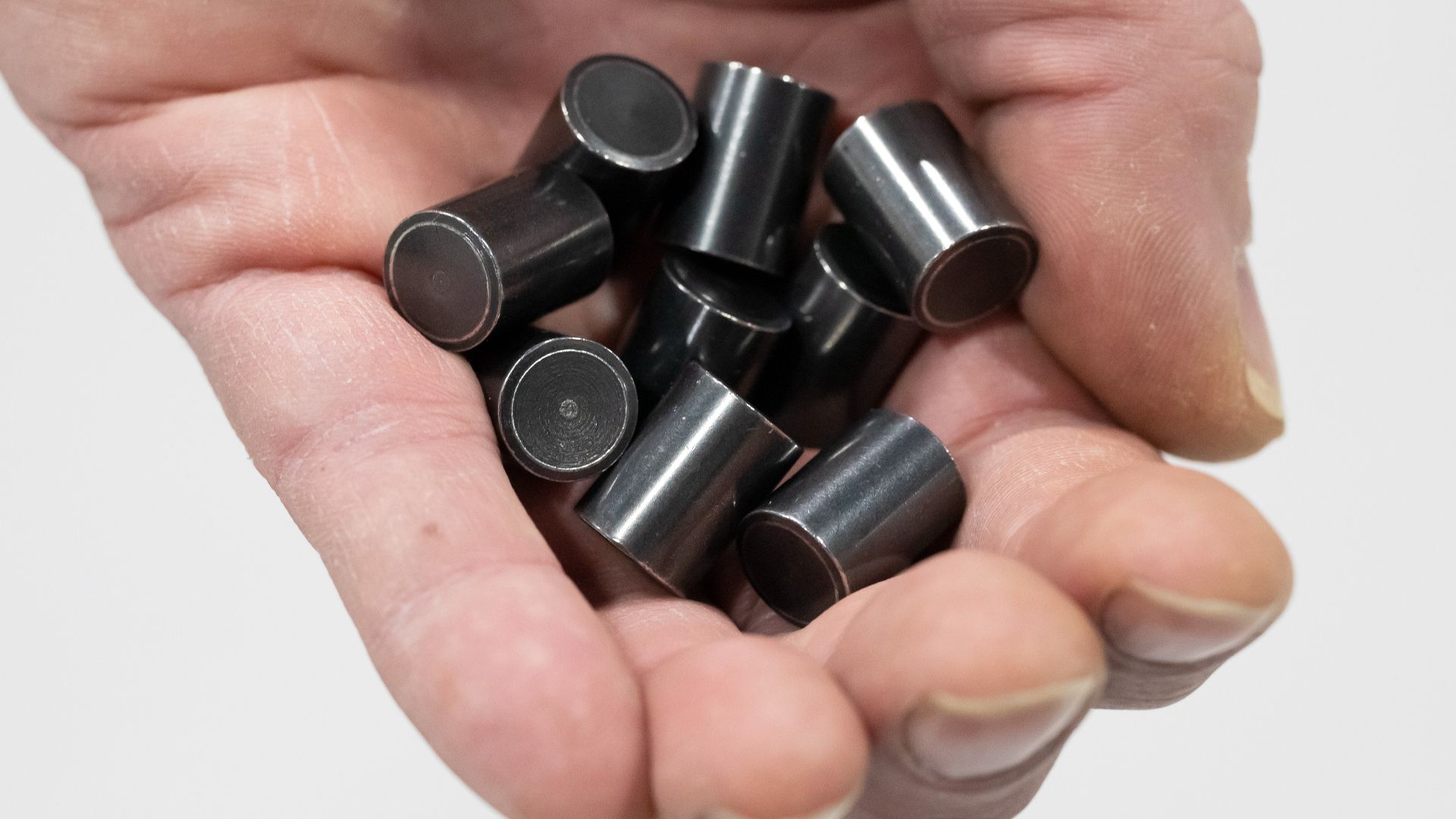 The pellets are small and cylindrical. Nine of them sit in the palm of someone’s hand.